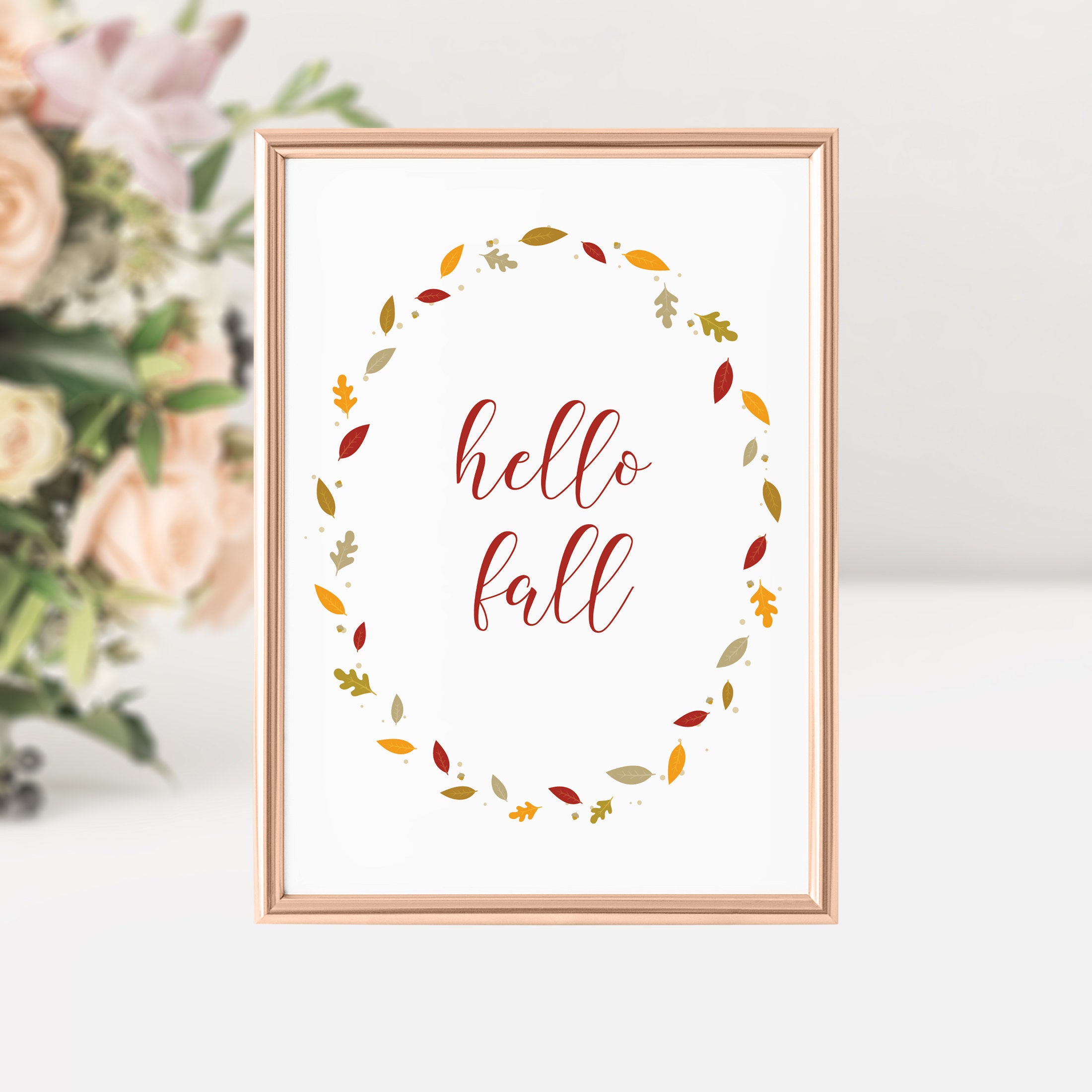 Hello Fall Sign, Hello Fall Printable, Fall Decor Leaves, Fall Decorations for Home, Fall Printable Art, INSTANT DOWNLOAD - FL100 - @PlumPolkaDot 