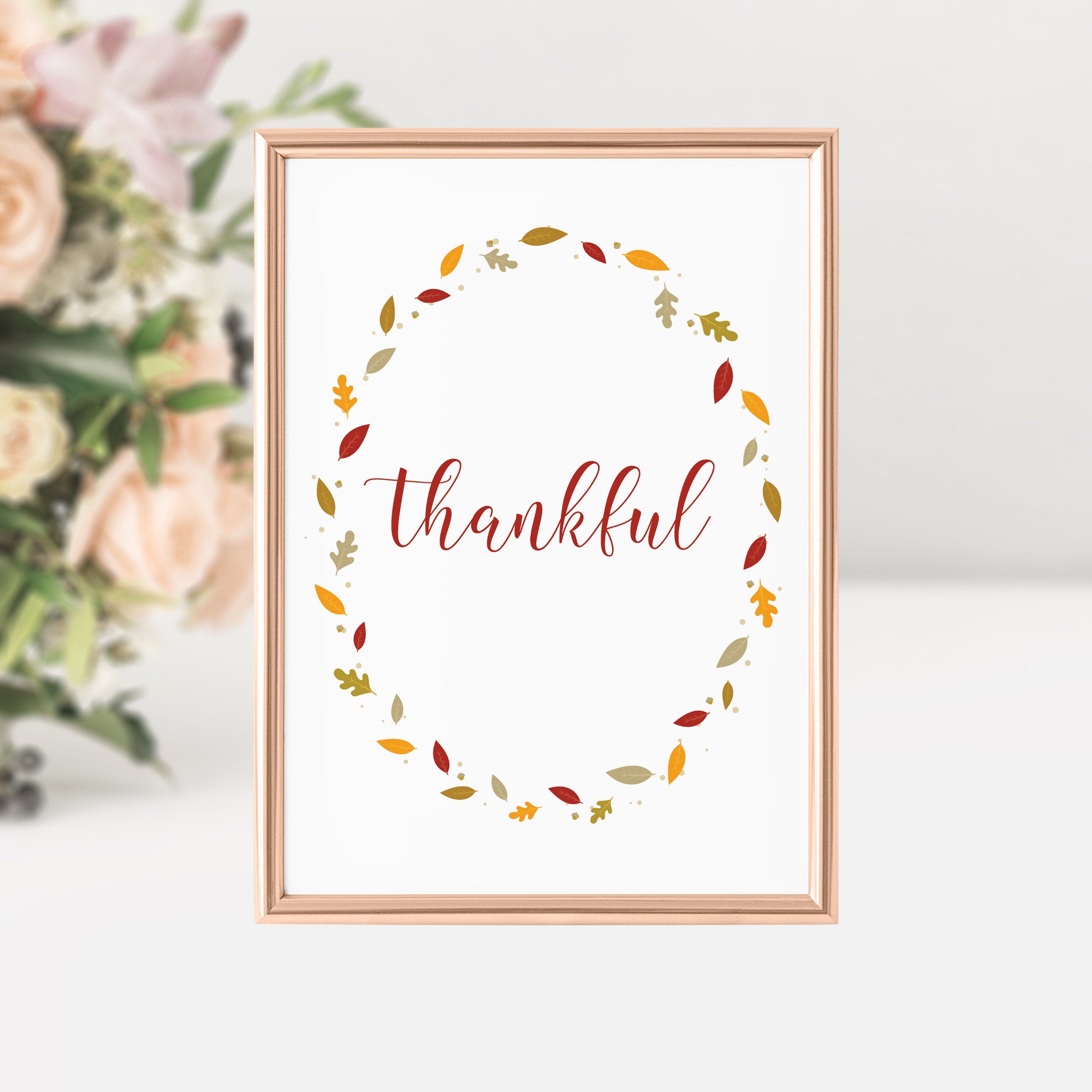 Thankful Sign Printable, Thanksgiving Decor, Thanksgiving Signs Printable, Front Entrance Decor, INSTANT DOWNLOAD - FL100 - @PlumPolkaDot 