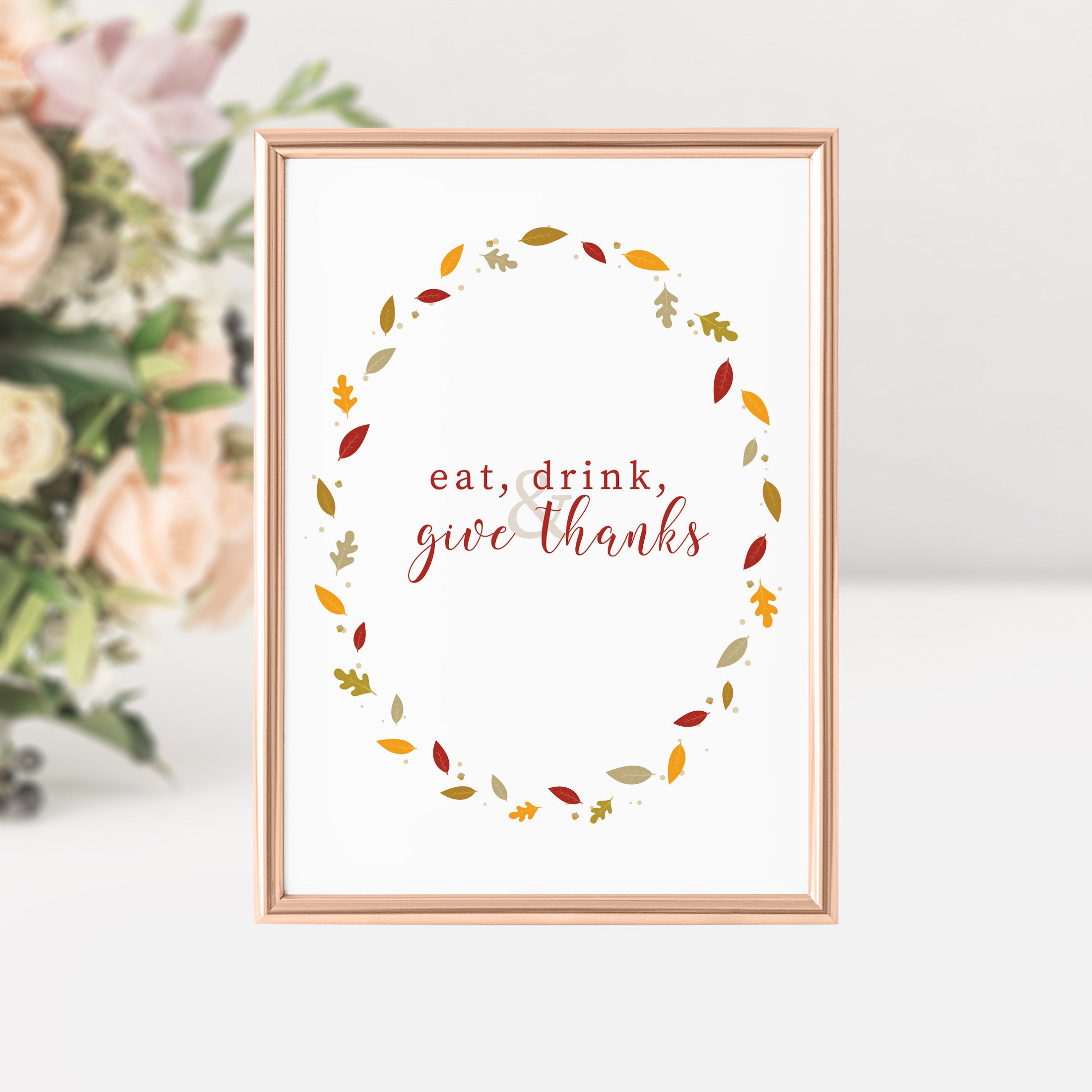 Eat, Drink and Give Thanks Sign, Thanksgiving Printable Art, Fall Decorations for Home, INSTANT DOWNLOAD - FL100 - @PlumPolkaDot 