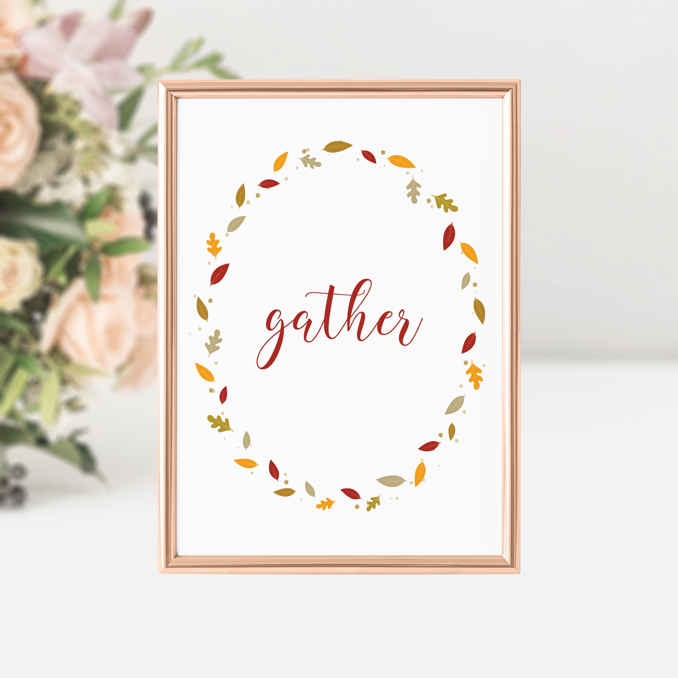 Gather Sign Printable, Thanksgiving Decor, Thanksgiving Signs Printable, Fall Decor for Mantle, INSTANT DOWNLOAD - FL100 - @PlumPolkaDot 