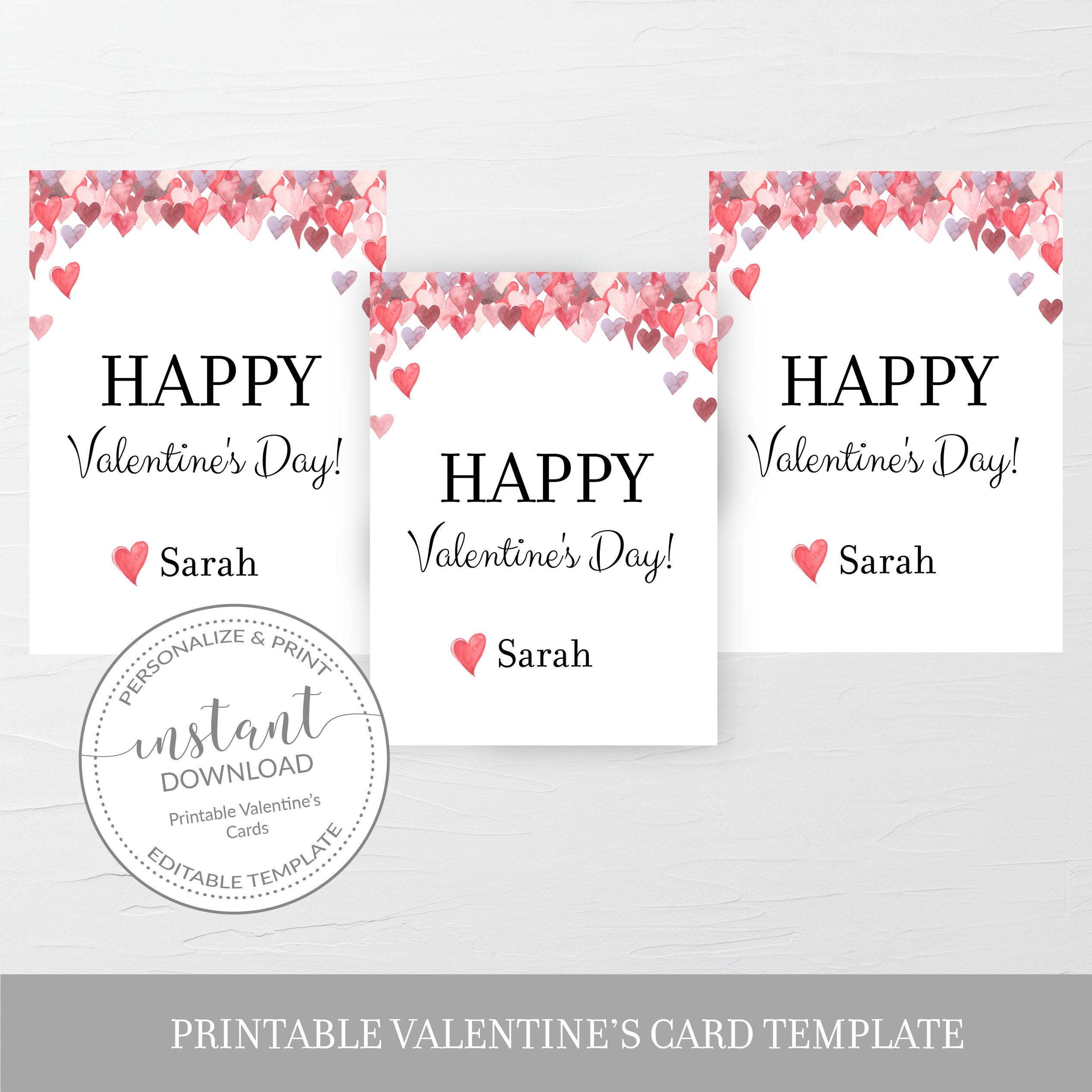 Printable Valentine Cards For Kids, Personalized Valentine Day Card Printable Template, DIY Valentines Day Card, DIGITAL DOWNLOAD V100