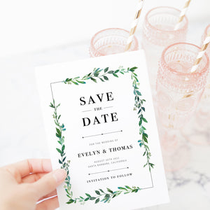 Greenery Save The Date Card Template, Printable Save The Date Greenery, Editable Save The Date Template, DIY Wedding Stationary, 5x7 G100