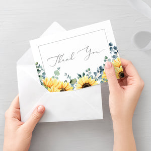 Sunflower Thank You Card Printable, Sunflower Wedding Thank You Note, Folded and Flat 5X3.5, Editable Template DIGITAL DOWNLOAD - S100