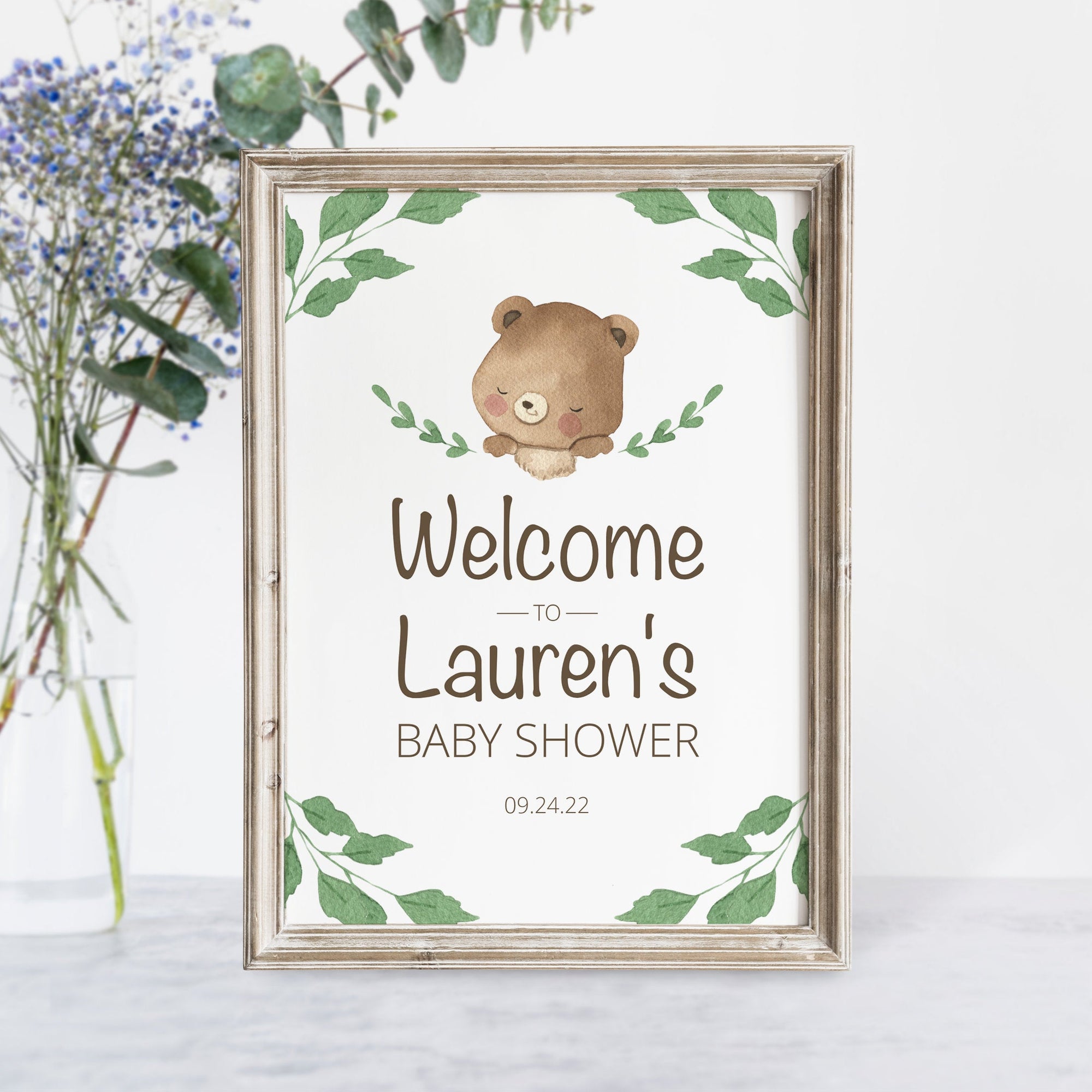Set of 6 Teddy Bear Baby Shower signs, Bear baby shower decorations, 8x10  signs, food, drink, welcome signs
