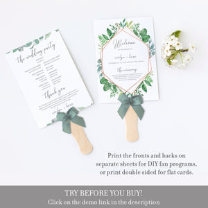 Rose Gold Greenery Wedding Ceremony Program Template, Wedding Programs Greenery, Editable Wedding Program, 5x7 DIGITAL DOWNLOAD - GFRG100