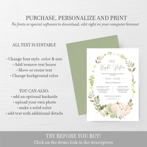 Fall Rehearsal Dinner Invitation Template, Printable Wedding Rehearsal Dinner Invites, The Night Before, DIGITAL DOWNLOAD PG100