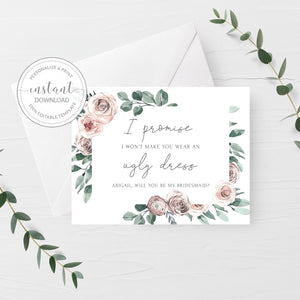 Printable Bridesmaid Proposal Card Funny, Will You Be My Bridesmaid Ask Card, Personalized Bridesmaid Proposal Card, DIGITAL A2 - BR100